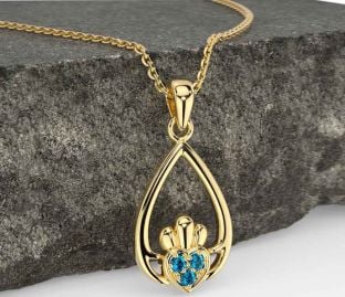 Topaz Gold Silver Claddagh Necklace