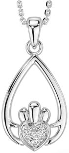 Diamond Silver Claddagh Necklace