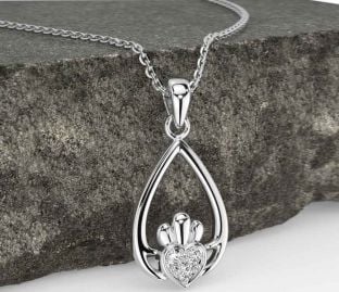 Diamond White Gold Claddagh Necklace