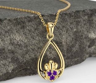 Amethyst Gold Claddagh Necklace