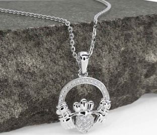 Diamond White Gold Claddagh Necklace