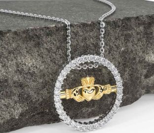 Diamond Gold Silver Claddagh Necklace
