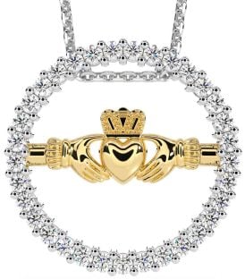 Diamond Gold Silver Claddagh Necklace