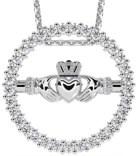 Diamond White Gold Claddagh Necklace