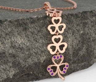 Amethyst Rose Gold Silver Shamrock Necklace