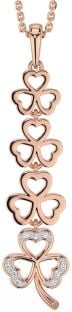 Diamond Rose Gold Silver Shamrock Necklace