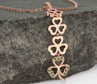 Emerald Rose Gold Silver Shamrock Necklace