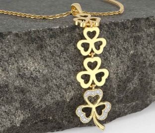 Diamond Gold Silver Shamrock Necklace