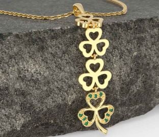 Emerald Gold Silver Shamrock Necklace