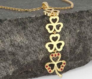 Ruby Gold Silver Shamrock Necklace
