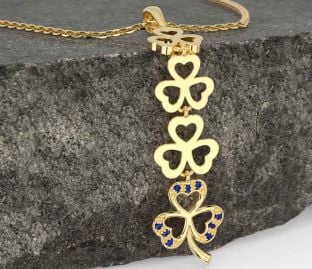 Sapphire Gold Silver Shamrock Necklace