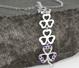 Amethyst Silver Shamrock Necklace