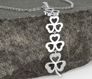 Diamond Silver Shamrock Necklace