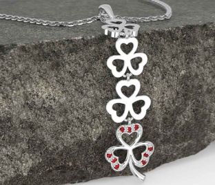 Ruby Silver Shamrock Necklace