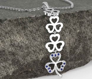 Sapphire White Gold Shamrock Necklace