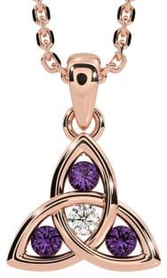 Diamond Alexandrite Rose Gold Silver Celtic Trinity Knot Necklace