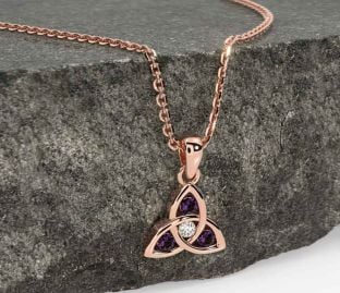 Diamond Alexandrite Rose Gold Silver Celtic Trinity Knot Necklace