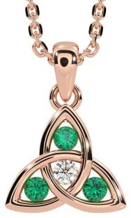 Diamond Emerald Rose Gold Silver Celtic Trinity Knot Necklace