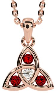 Diamond Garnet Rose Gold Silver Celtic Trinity Knot Necklace