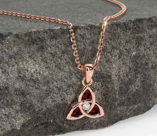 Diamond Garnet Rose Gold Silver Celtic Trinity Knot Necklace