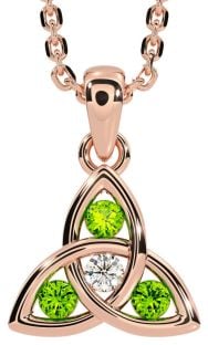 Diamond Peridot Rose Gold Silver Celtic Trinity Knot Necklace