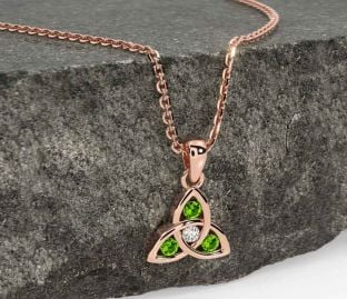 Diamond Peridot Rose Gold Silver Celtic Trinity Knot Necklace