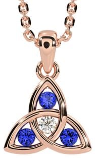 Diamond Sapphire Rose Gold Silver Celtic Trinity Knot Necklace