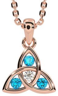 Diamond Topaz Rose Gold Silver Celtic Trinity Knot Necklace