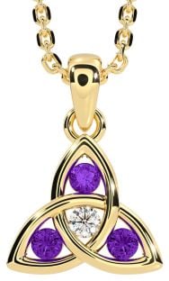 Diamond Amethyst Gold Silver Celtic Trinity Knot Necklace