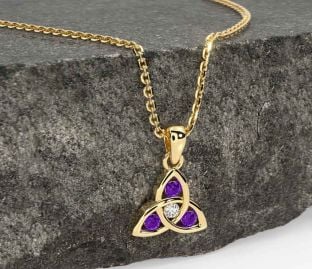Diamond Amethyst Gold Silver Celtic Trinity Knot Necklace