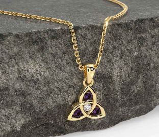 Diamond Alexandrite Gold Silver Celtic Trinity Knot Necklace