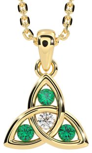 Diamond Emerald Gold Silver Celtic Trinity Knot Necklace