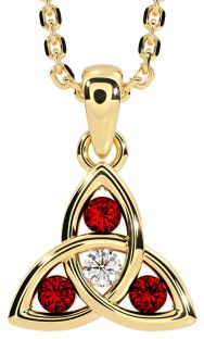 Diamond Garnet Gold Silver Celtic Trinity Knot Necklace