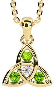 Diamond Peridot Gold Silver Celtic Trinity Knot Necklace