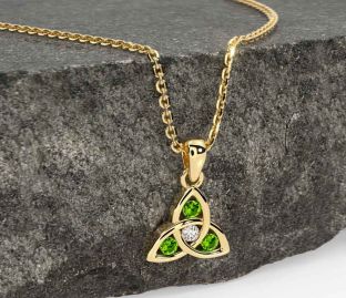 Diamond Peridot Gold Silver Celtic Trinity Knot Necklace