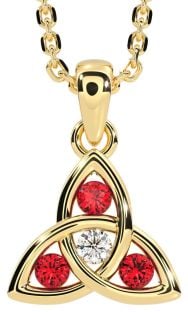 Diamond Ruby Gold Silver Celtic Trinity Knot Necklace