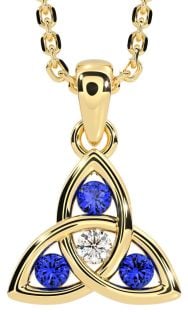 Diamond Sapphire Gold Silver Celtic Trinity Knot Necklace