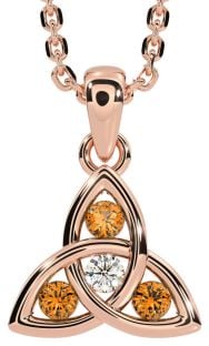 Diamond Citrine Rose Gold Celtic Trinity Knot Necklace