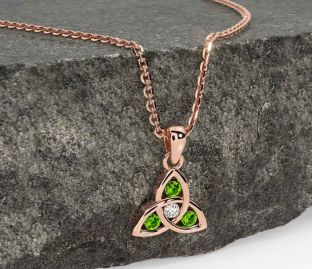 Diamond Peridot Rose Gold Celtic Trinity Knot Necklace