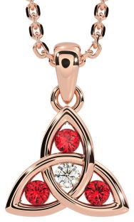 Diamond Ruby Rose Gold Celtic Trinity Knot Necklace