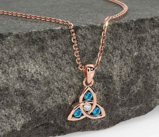 Diamond Topaz Rose Gold Celtic Trinity Knot Necklace