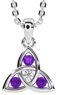 Diamond Amethyst Silver Celtic Trinity Knot Necklace