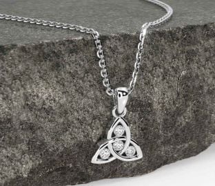 Diamond Silver Celtic Trinity Knot Necklace