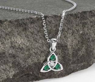 Diamant Smaragd Sølv Celtic Treenighet Knute Halskjede