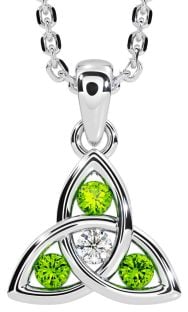 Diamond Peridot Silver Celtic Trinity Knot Necklace