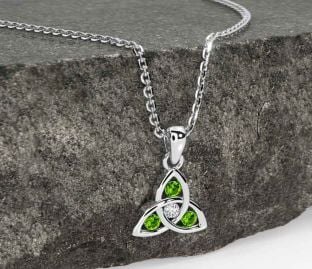Diamond Peridot Silver Celtic Trinity Knot Necklace
