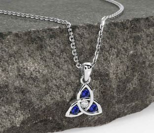 Diamond Sapphire Silver Celtic Trinity Knot Necklace