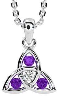 Diamond Amethyst White Gold Celtic Trinity Knot Necklace