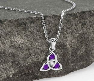 Diamant Ametyst Bílý Zlato keltský Trojice Uzel Náhrdelník
