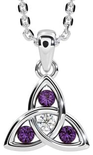 Diamond Alexandrite White Gold Celtic Trinity Knot Necklace